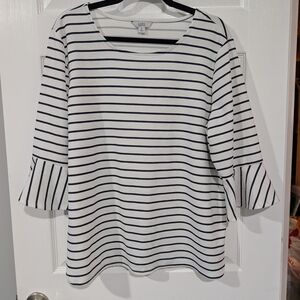 Croft & Barrow Black & White Striped 3/4 Bell Sleeve Blouse in Size XL